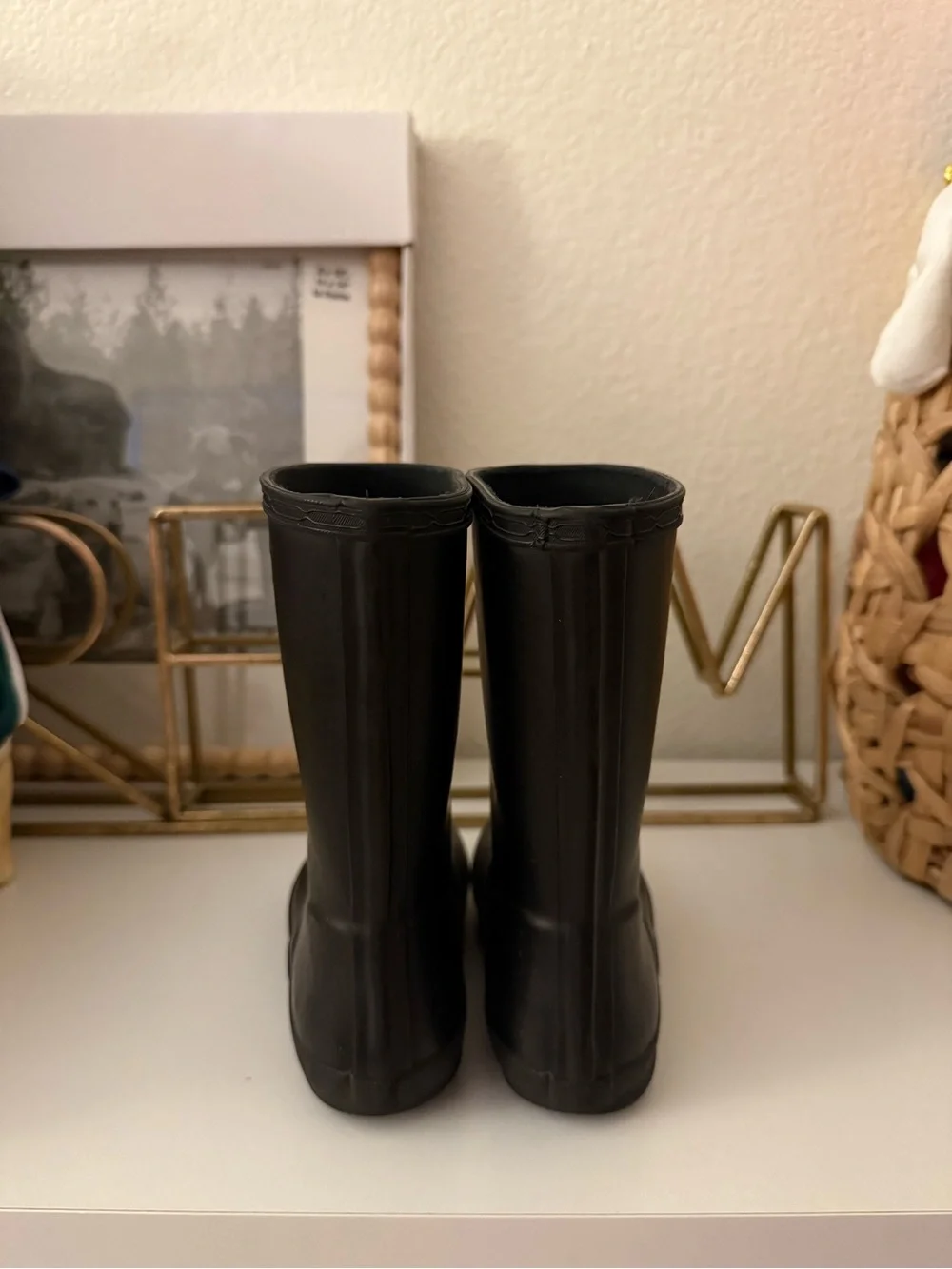 Hunter Black Matte Mid-Calf Rain Boots with Logo